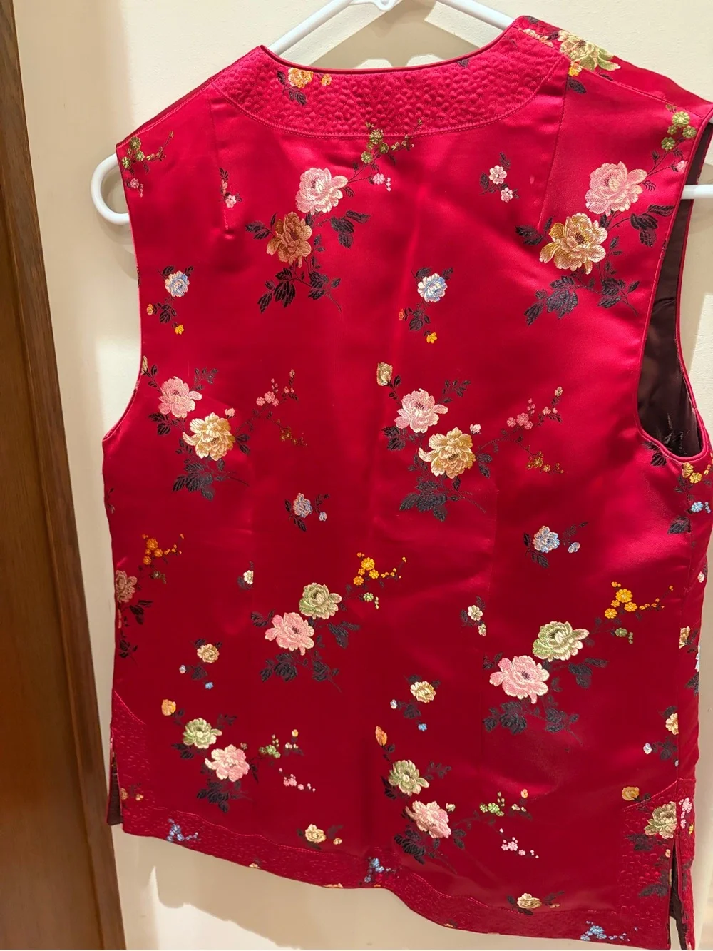 Vintage Red Floral Embroidered Reversible Chinese Traditional Vest - Picture 8 of 12